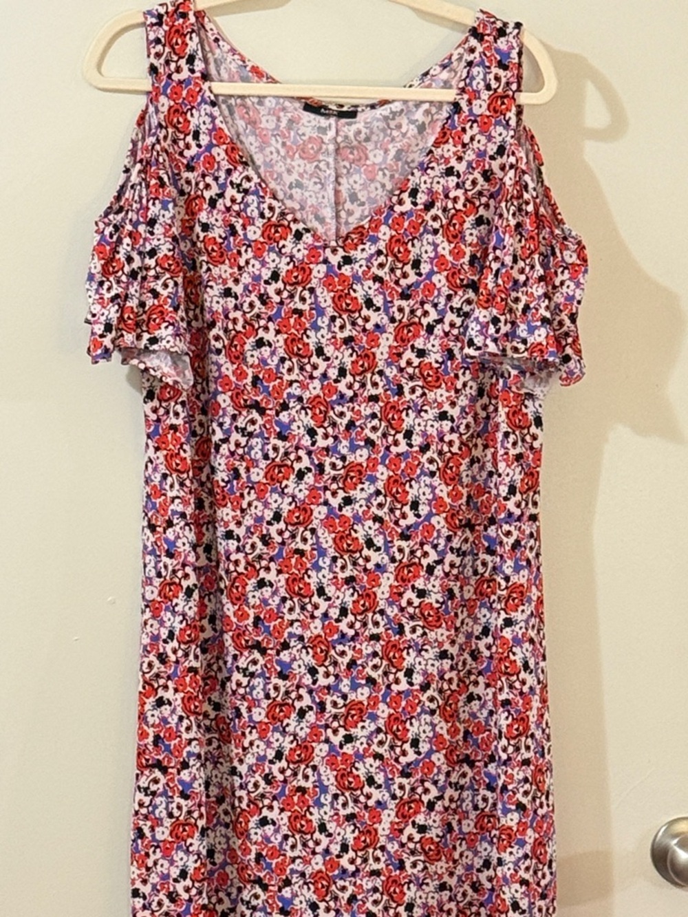Floral Cold-Shoulder V-Neck Women’s Dress in Red & Purple